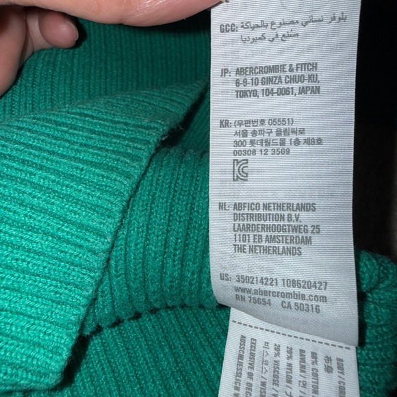Hollister Ribbed Cropped Y2K Sweater XXS Green V-Neck Long Sleeve Fitted Chic - Picture 6 of 11